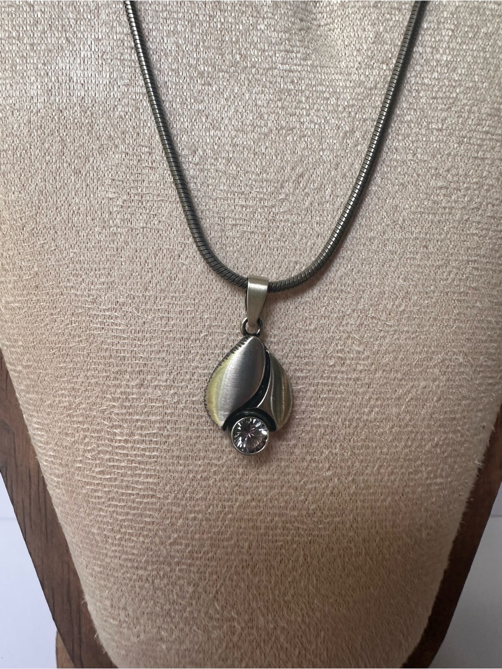 Vintage Karl Laine Finnfeelings Sterling Silver Rock Crystal Leaf Pendant
